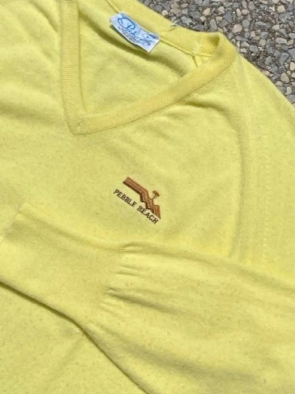 Pebble Beach Men’s Pebble Beach V-Neck Sweater in Yellow with Embroidered Logo
